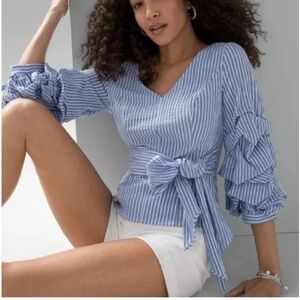 White House Black Market Seersucker Blouse Size 14